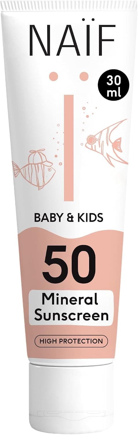 Naïf Protector Solar Mineral para Bebés y Niños – FPS 50, fragancia suave, crema sin octocrileno, protección UVA/UVB, resistente al agua, dermatológicamente probado, sin microplásticos – 30 ml