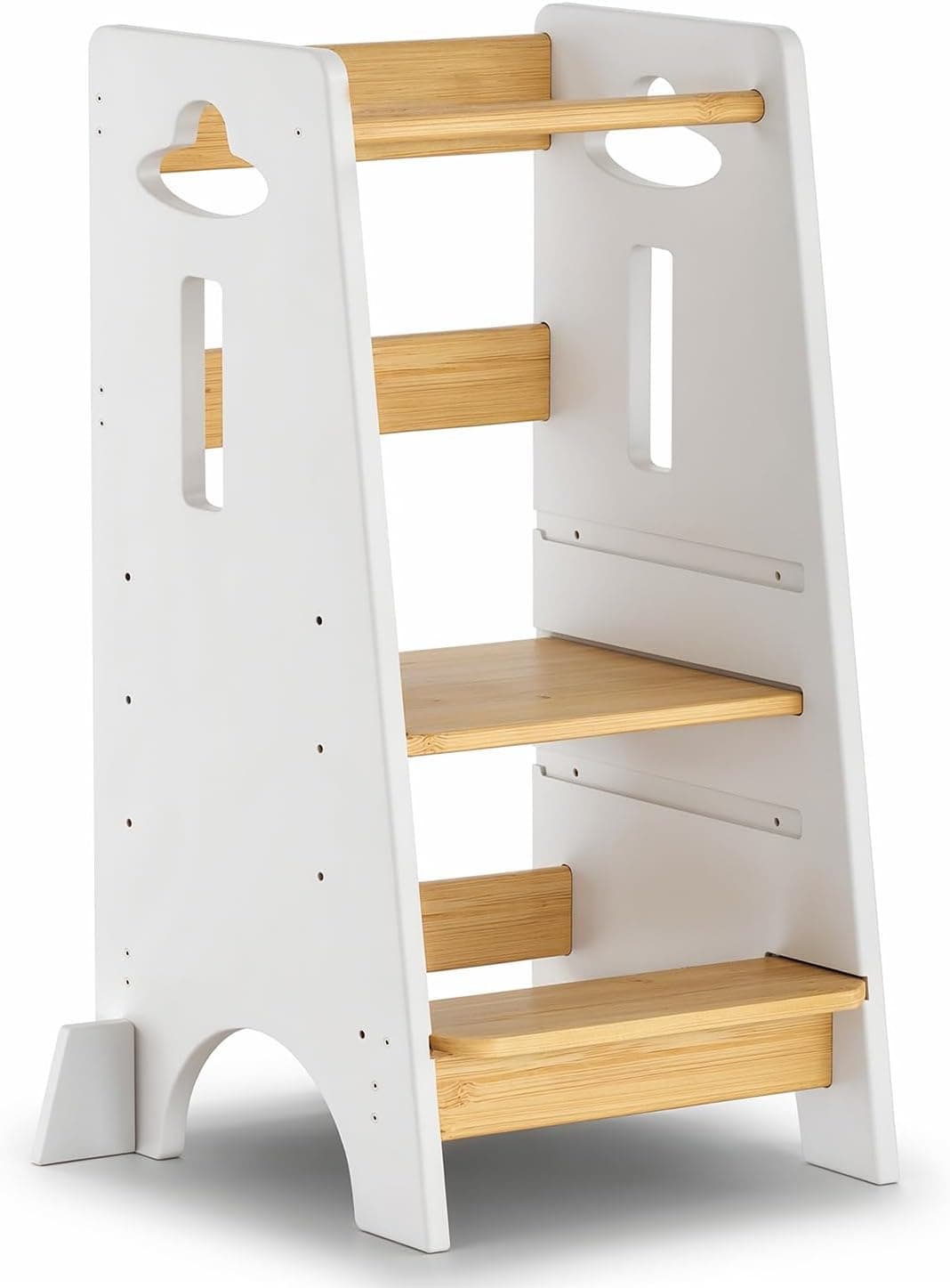 COSYLAND Torre de Aprendizaje para Niños - Torre de Aprendizaje de Madera para Bebés de 1 a 6 Años - Altura Ajustable en 3 Niveles - 80CM - Blanco Clásico y Natural