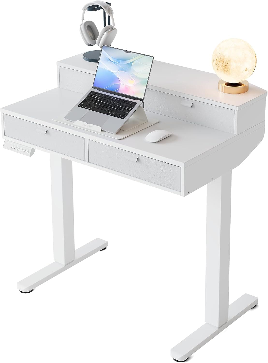 HUANUO Escritorio Elevable Pequeñ 80 x 53 cm con Cajones 4 Niveles Memor