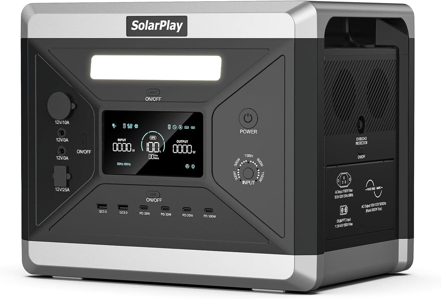 SolarPlay Q2501 Estación de Energía Portátil 2160 Wh, 2400 W Batería LiFeP04 Carga Completa Rápida 2h vía, Generador Solar para Exteriores, Camping, Emergencia