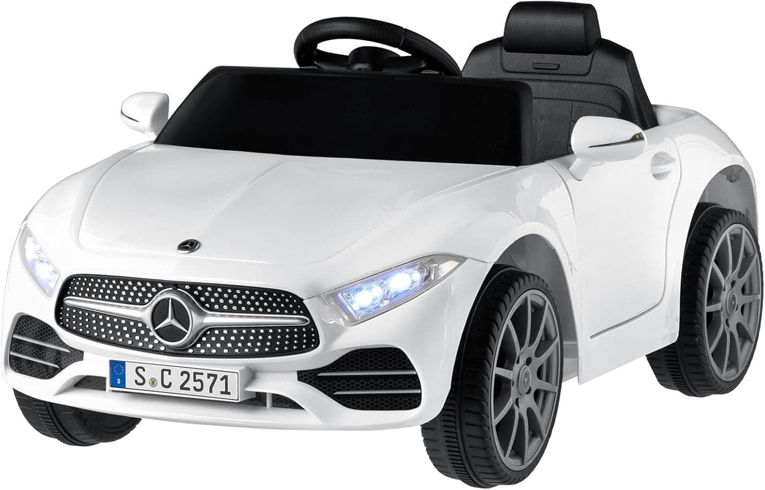 LALAHO Coche Electrico para niños,Mercedes para Niños 12V Blanco