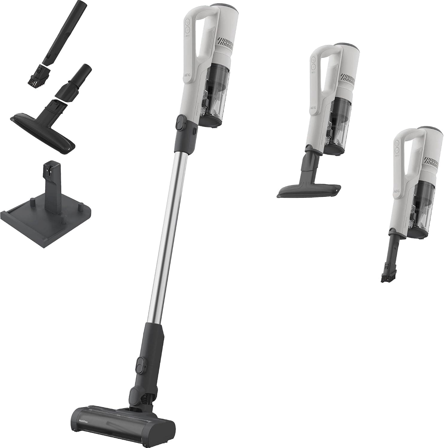 AEG Aspiradora Escoba sin Cable Serie 5000, Aspirador Inalámbrico con Motor Digital Potente, Cepillo MultiFloor para Alfombras y Suelos Duros, hasta 50 Min, 18,5 V, Blanco, AP51UH18ST