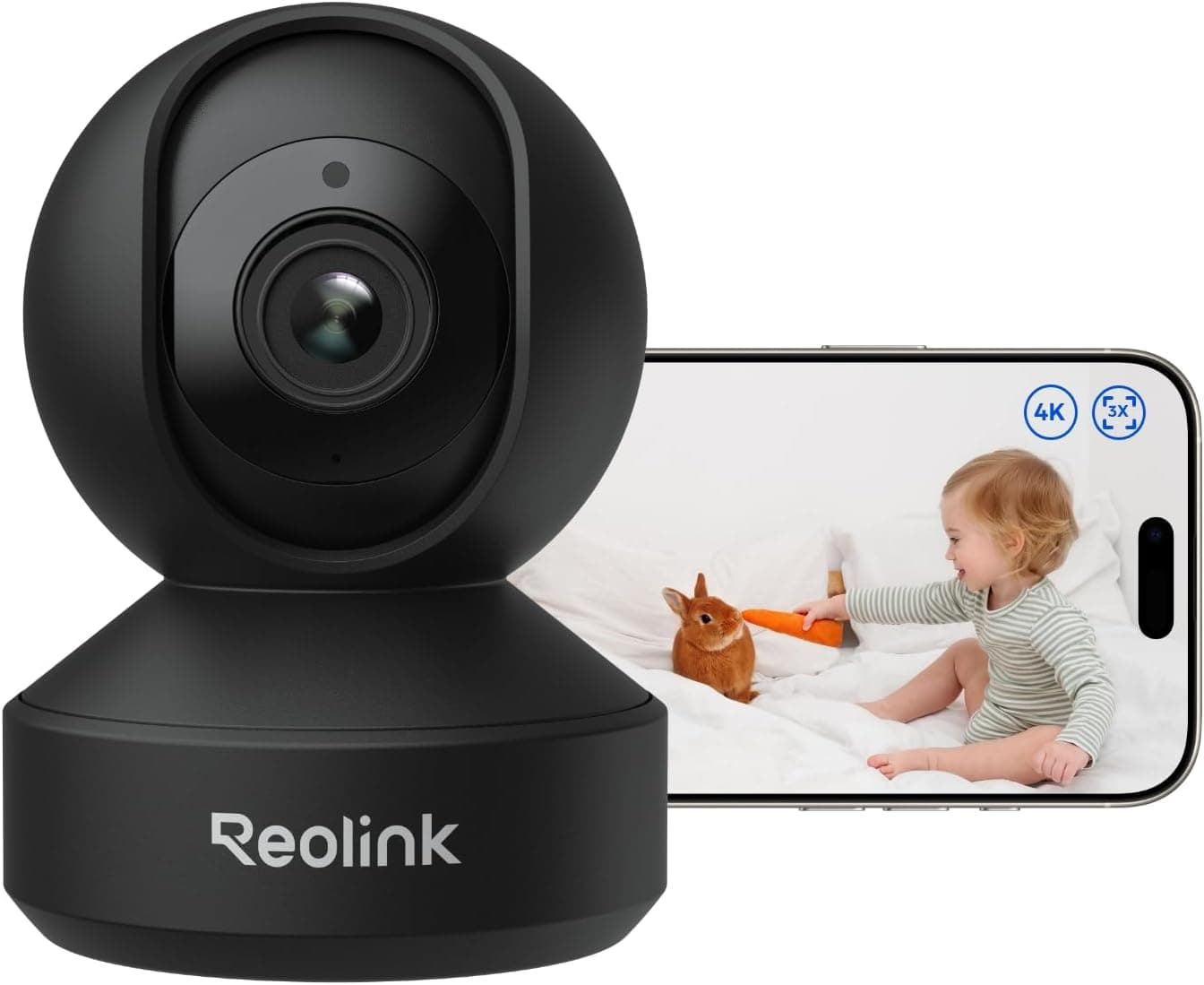 Reolink Camara Seguridad Interior 4K WiFi 6 Zoom óptico 3X, E1 Zoom Negro
