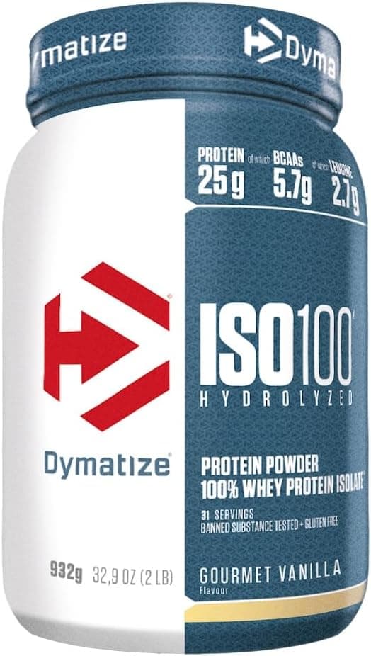 Dymatize ISO 100 Hydrolyzed Gourmet Vanilla 932g - Hidrolizado de Proteína de Suero Whey + Aislado en Polvo