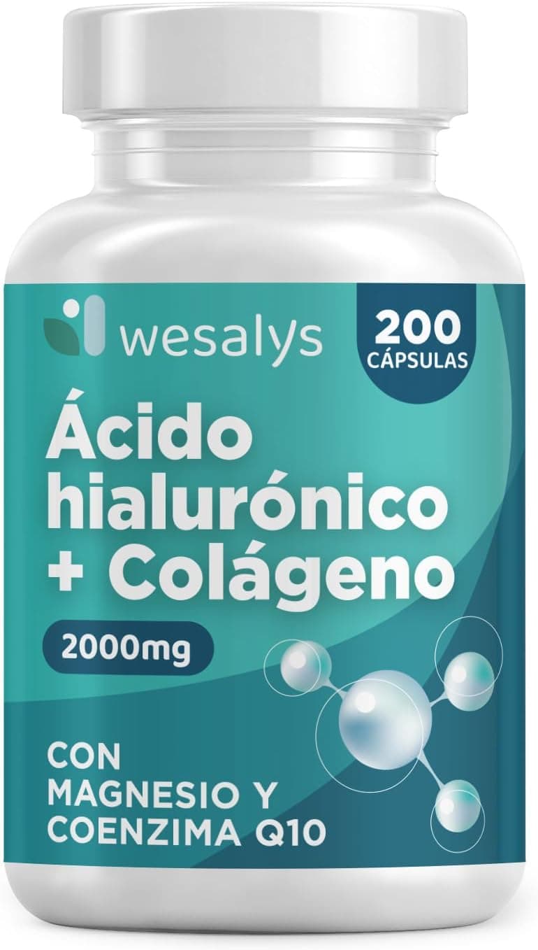Colágeno con Magnesio y Ácido hialurónico + Q10, 200 Cápsulas - Con Zinc, Vitaminas A, C y E - Colageno Hidrolizado - Articulaciones, Fuertes, Piel Tersa y Energía