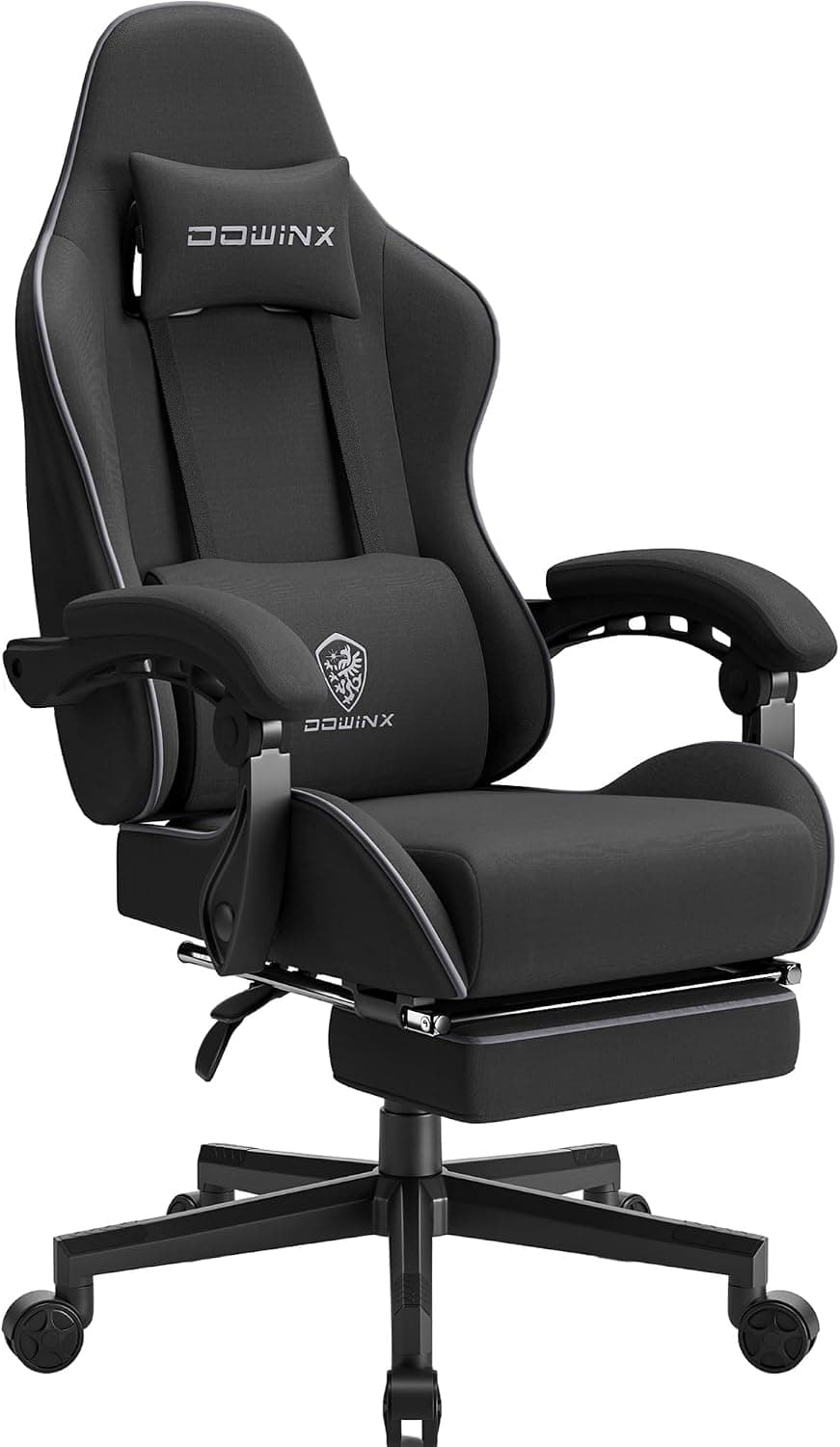 Dowinx Silla para Videojuegos ergonómica con Soporte Lumbar, Silla giratoria Ajustable con reposapiés, Color Negro