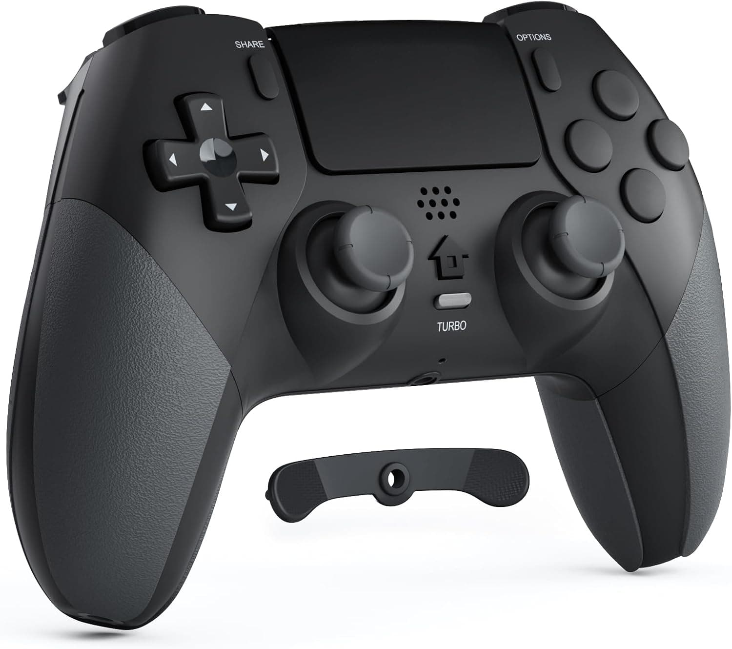 CHEREEKI Mando Inalámbrico para PS4, Pro y Slim con Doble Vibración, Giroscópico, Turbo, Touchpad y Conector de Audio, Negro