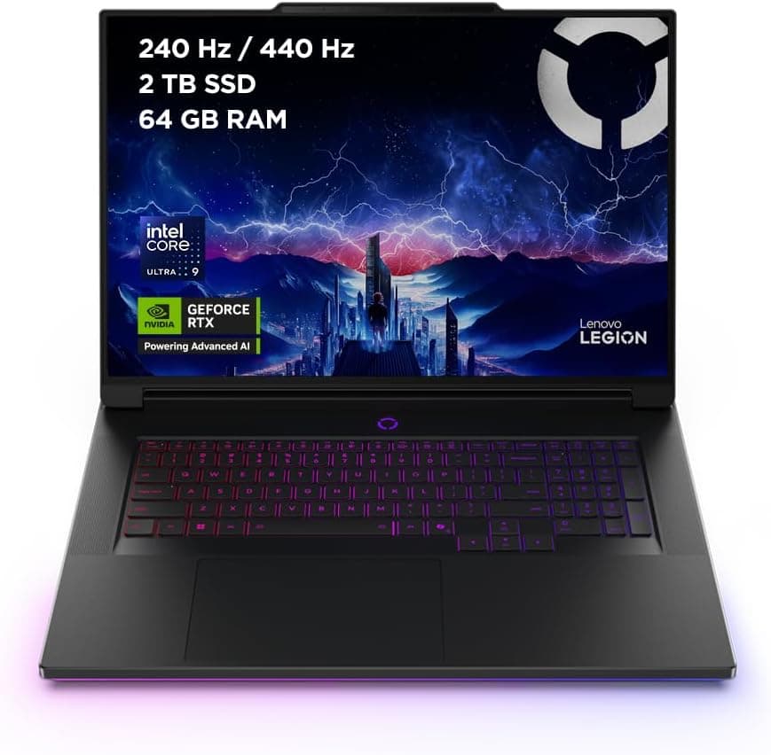 Lenovo Legion 9 Gen 10 - Portátil Gaming IA, 18'' WQUXGA (Intel Core Ultra 9 275HX, NVIDIA GeForce RTX 5080, 440 Hz, 64 GB RAM, 2 TB SSD, Wi-Fi 7, Win 11 Pro) Teclado RGB Español- Negro