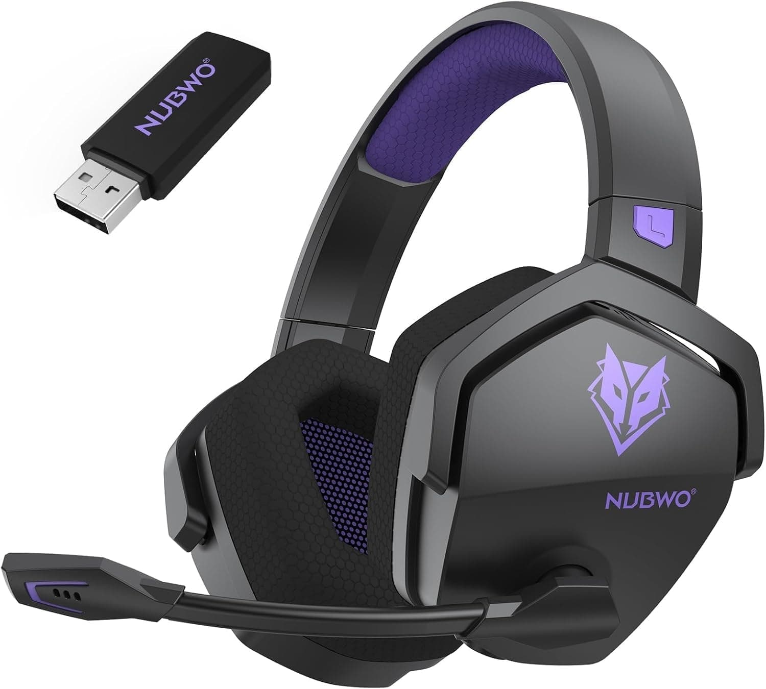 NUBWO G06 Cascos Gaming Inalámbricos con Drivers de 50 mm para PC/Ps5/Ps4/NS/Mobile,Auriculares Gaming Inalámbricos con 2.4 GHz+Bluetooth 5.3 Modo Dual,7.1 Sonido Envolvente,Duración 100Hr+ - Púrpura