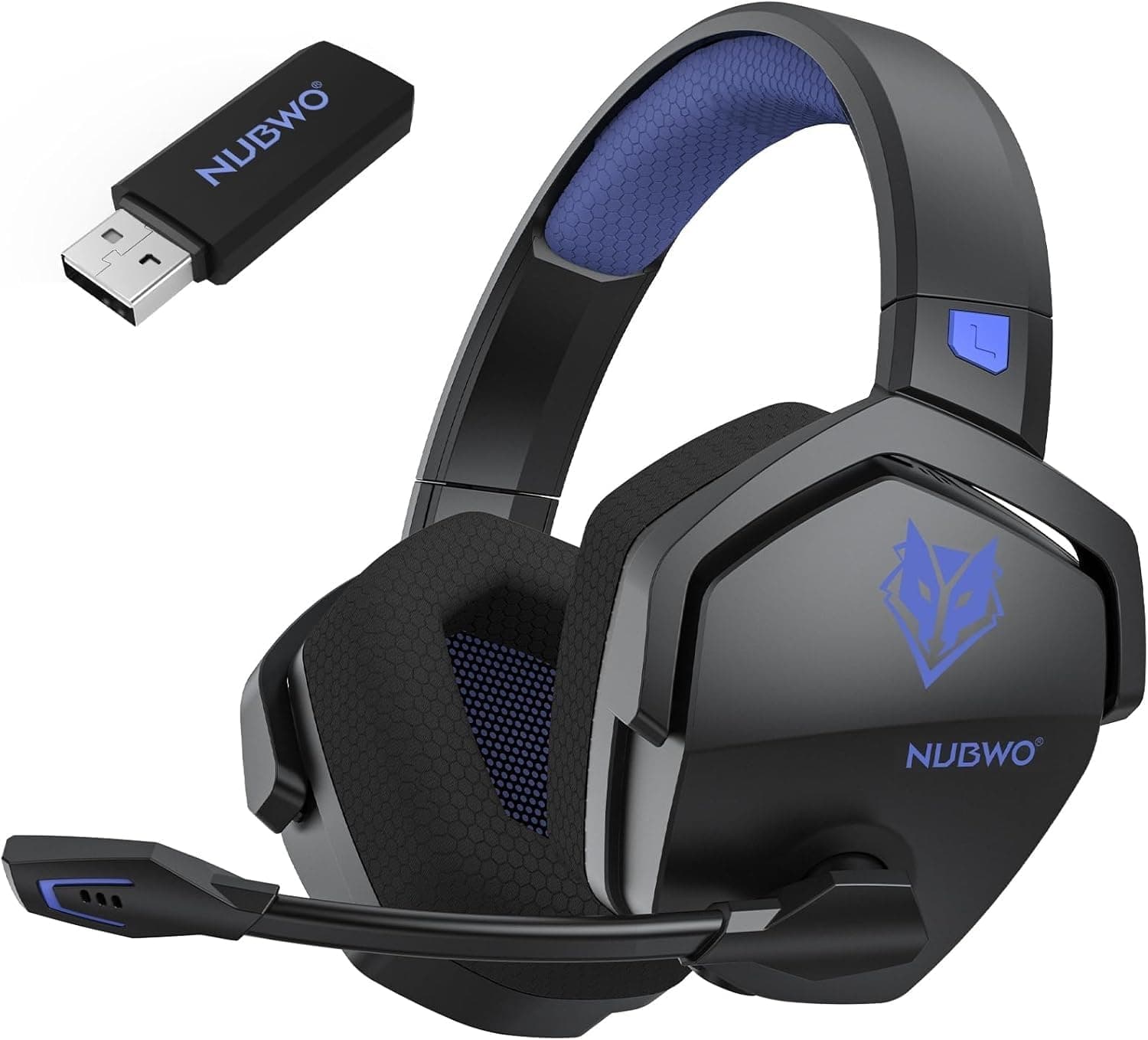 NUBWO G06 Cascos Gaming Inalámbricos con Drivers de 50 mm para PC/Ps5/Ps4/NS/Mobile, Auriculares Gaming Inalámbricos con 2.4 GHz+Bluetooth 5.3 Modo Dual,7.1 Sonido Envolvente,Duración 100Hr+ - Azules