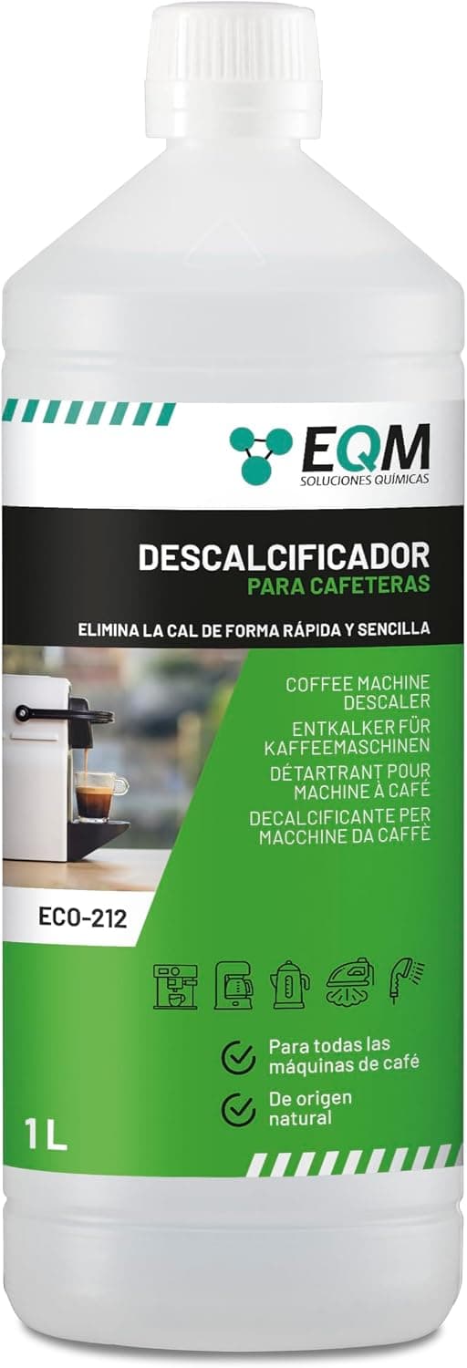 EQM - ECO-212 - Descalcificador para Cafeteras - 1L - Origen Natural 100% - Compatible con Todas las Máquinas de Café - Elimina la Cal Incrustada en Aparatos del Hogar