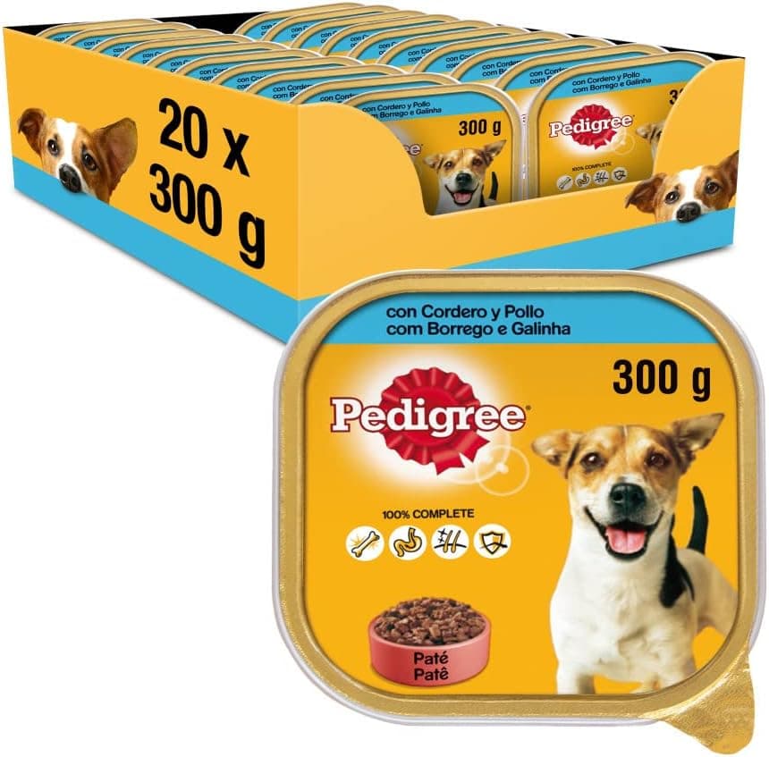 Pedigree Comida Húmeda para Perros, Sabor Cordero y Pollo en Paté (Pack de 20 Tarrinas x 300g)