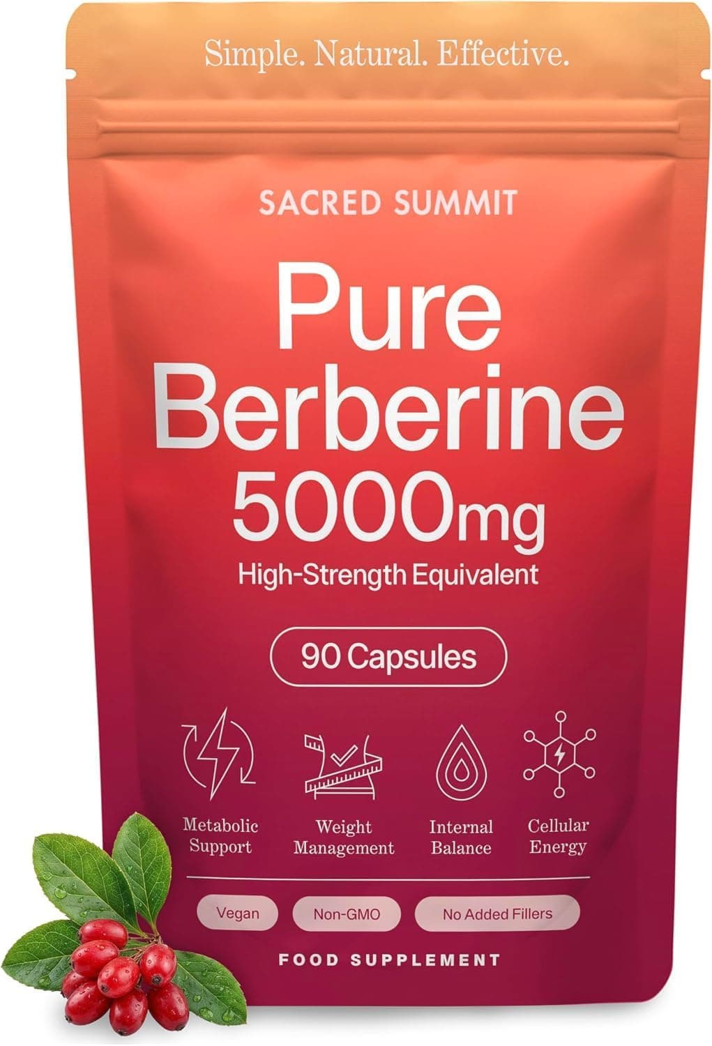 Berberina Pura 500 mg Alta Potencia, Extracto 10:1, 90 Cápsulas