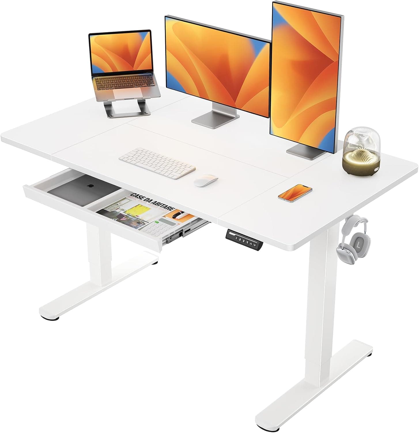 ErGear Escritorio Elevable Eléctrico, 140x80cm, Blanco