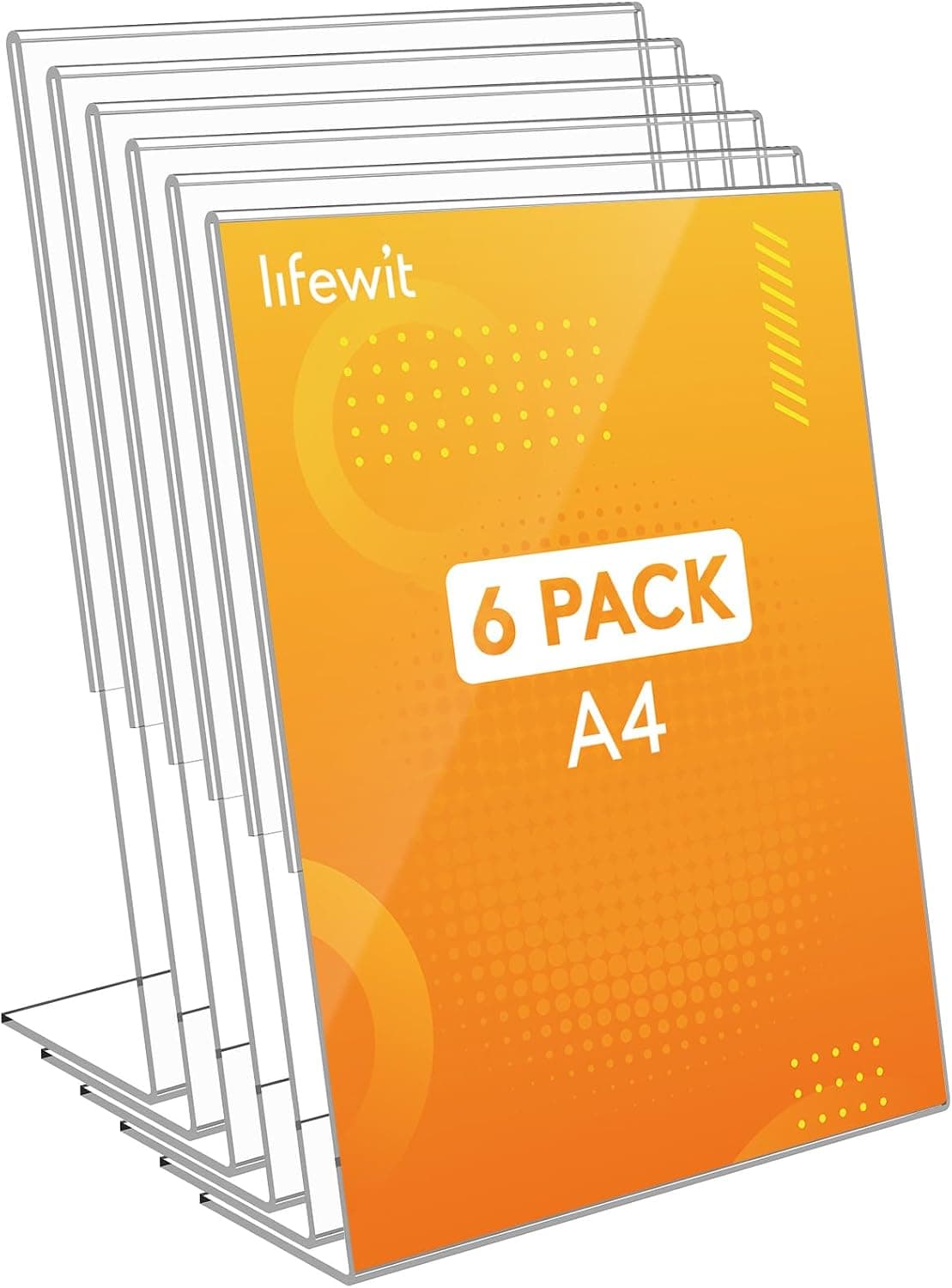 Lifewit 6 Pack A4 Soporte Acrílico para Carteles, Soporte Transparente en Forma de L, Marco de Fotos de plástico, Pantalla de Papel para recepción, Oficina, Restaurante, Hotel, 30 x 21 cm