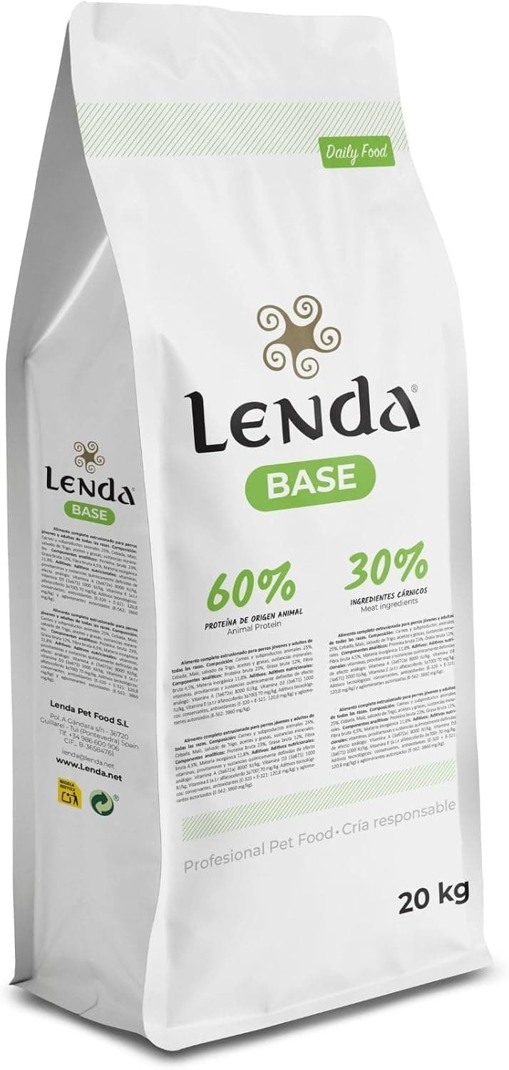 Lenda Base Daily Food 20 kg - Pienso para Perros Jovenes y Adultos - Comida para Perros de Todas Las Razas - Natural - Ideal Criadores
