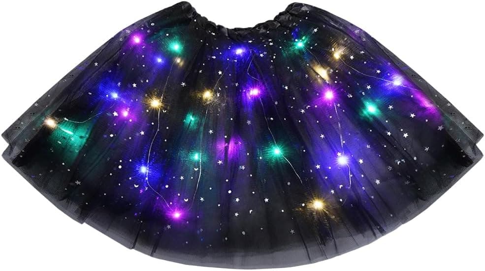 Faldas tutú para mujer con luz LED, falda tutú de tul para adultos, fiesta de ballet, vestido de festival elástico para Halloween, disfraz de fiesta de carnaval, Forro negro, 42