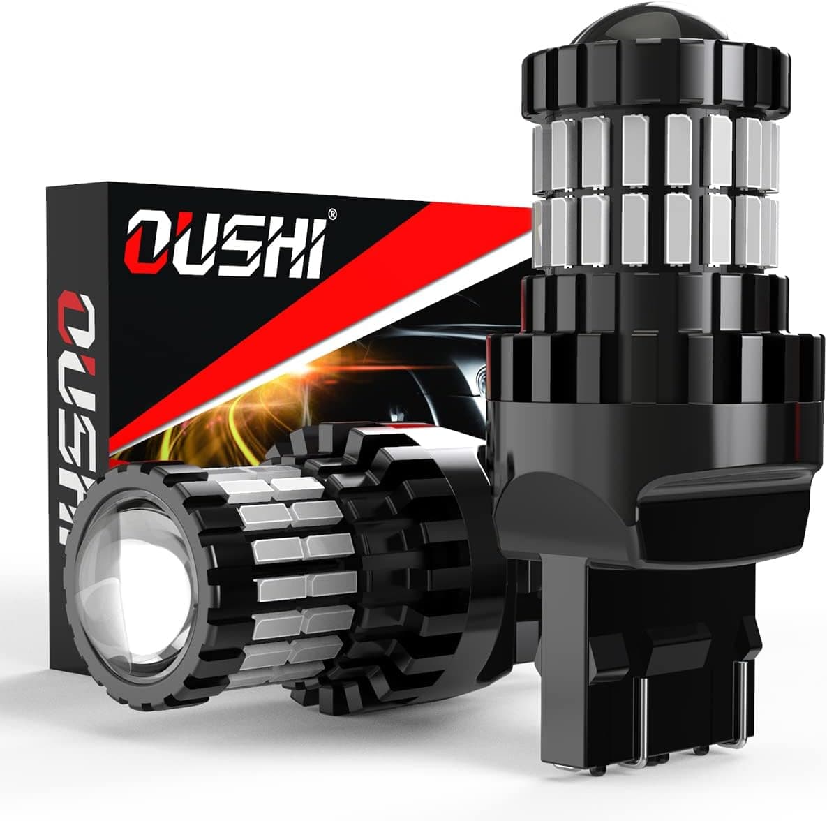 OUSHI 7443 T20 Bombillas LED, Rojo Brillante 300% De Brillo 2600Lm, 992 W21/5W 7440 W21W Bombilla LED Para Luz De Marcha Atrás Luces De Señal De Giro De Freno Trasero, 2 Piezas