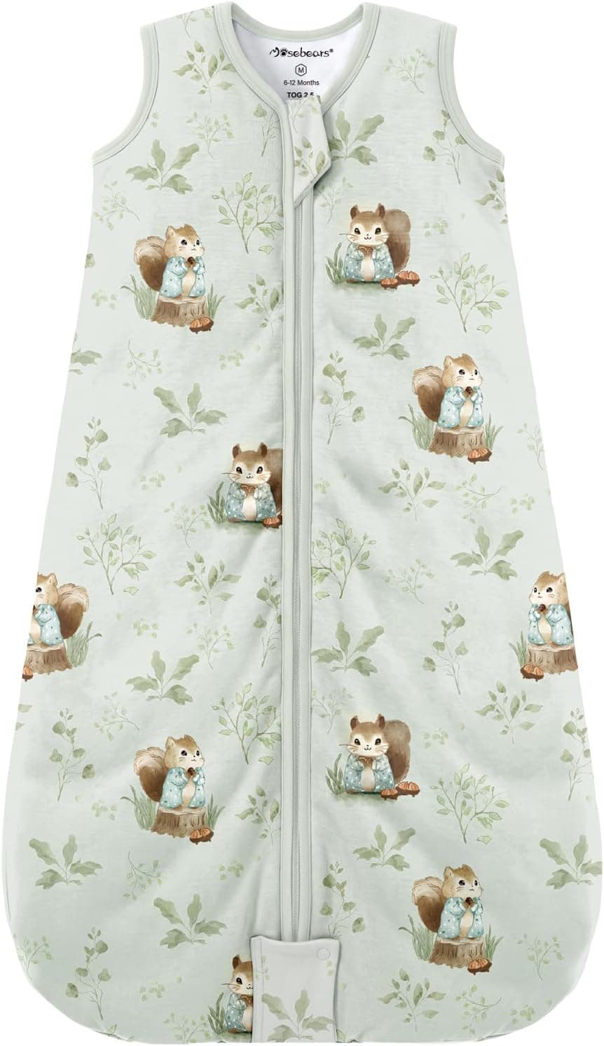 Mosebears Saco de Dormir para bebé de Invierno 2,5 TOG,100% algodón para Diferentes tamaños,Desde el Nacimiento hasta la Edad de 24 Meses para niños(Green Animal,12-18 Meses)