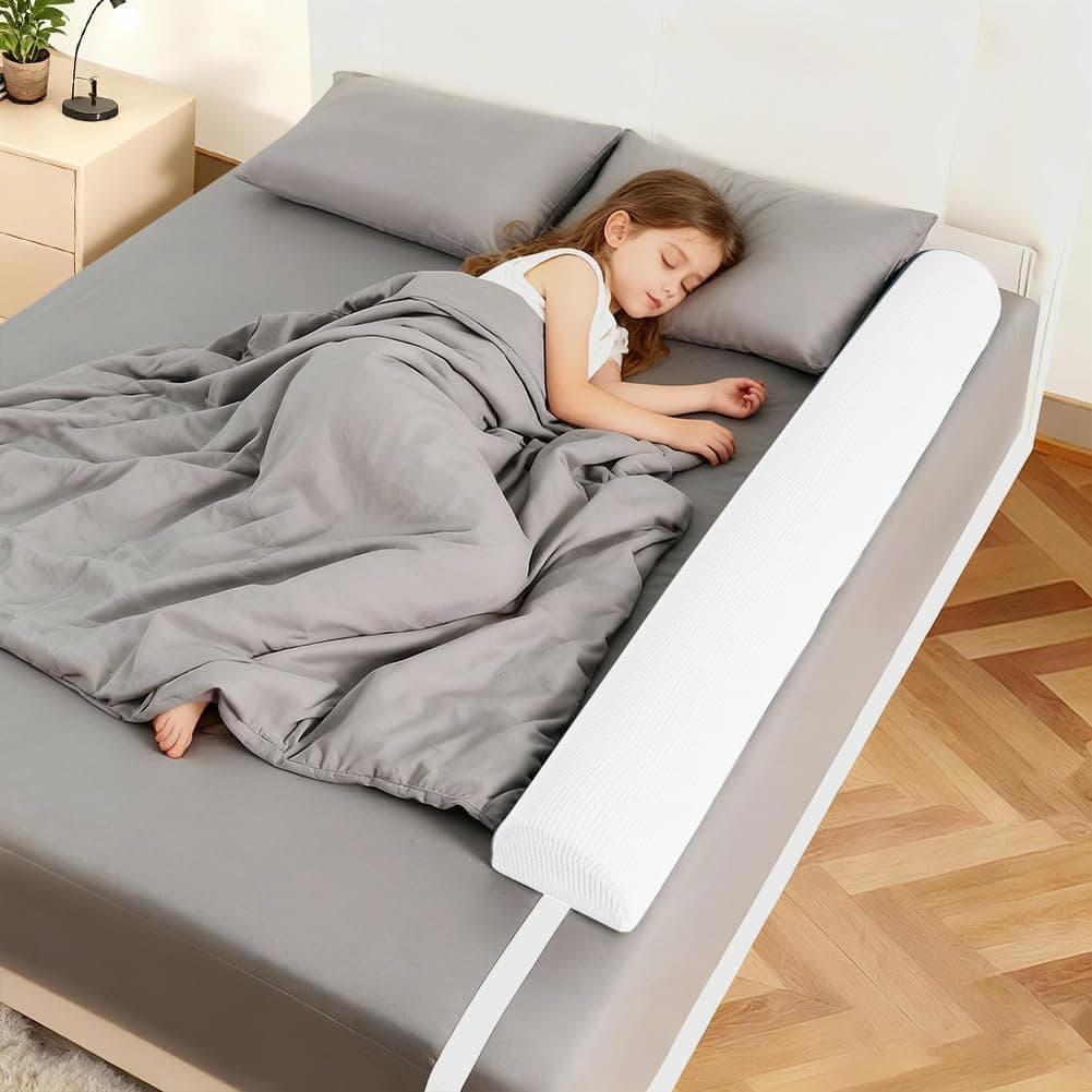 DUJUIKE Barrera De Seguridad para Cama Infantil, Protector De Espuma, Barandilla Portátil para Bebés Y Ancianos, Ligera Parachoques De Cama, Protección contra Caídas (Blanco, 1-Pack (105cm))