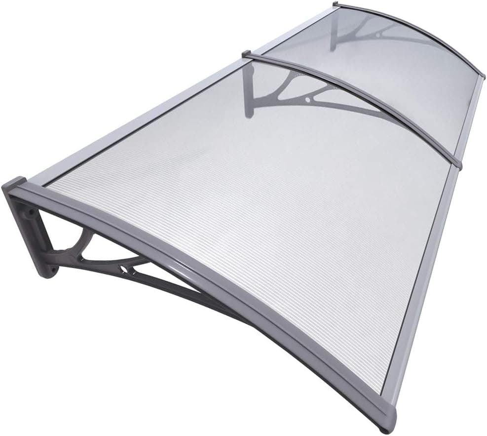 VOUNOT® Marquesinas Exterior para Puertas y Ventanas, 200 x 80 cm Tejadillo de Protección, Toldo Cubierta de Policarbonato en Jardín, Gris