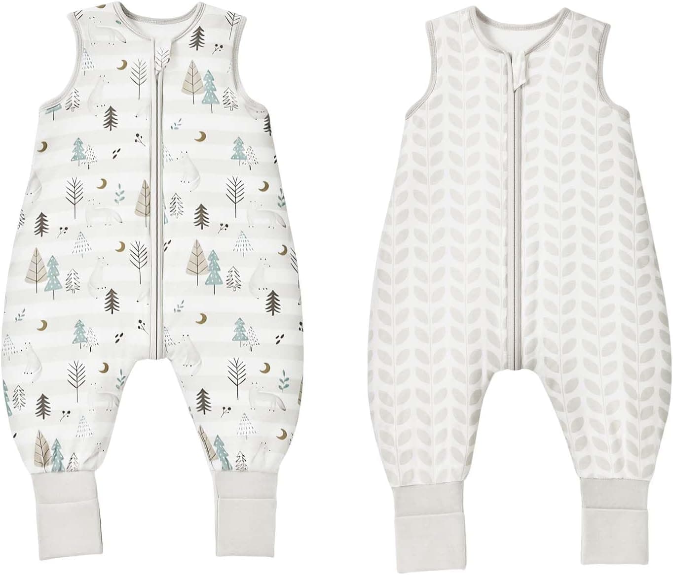 Saco de Dormir para Bebé con Piernas, 1.0 TOG, Paquete de 2 Unidades, Rayón Supersuave Hecho de Bambú, Fibra de Bambú para Niños o Niñas, Gris, M