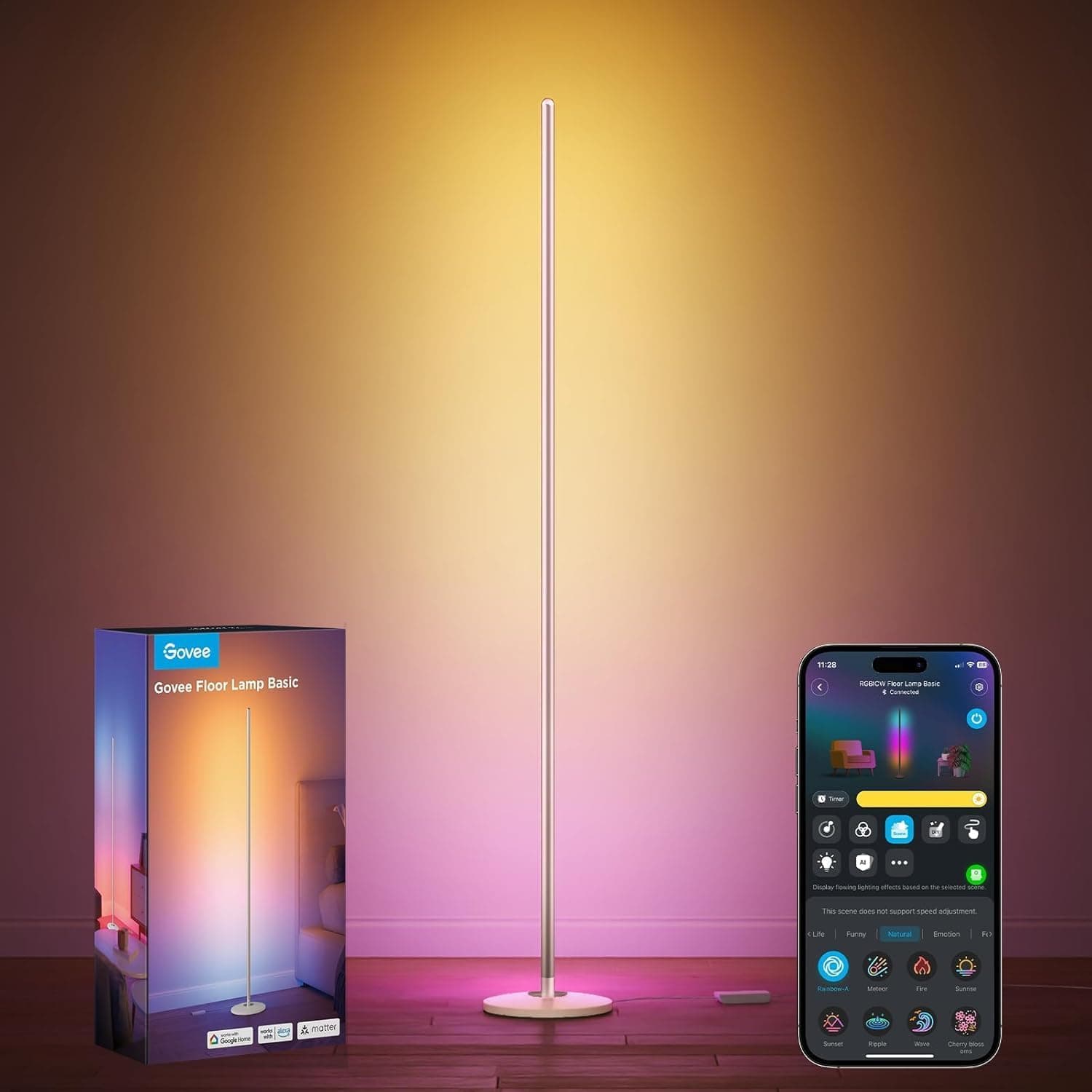 Govee Lámpara de Pie LED, RGBIC Lámpara Regulable 2700-6500K, Color Dorado