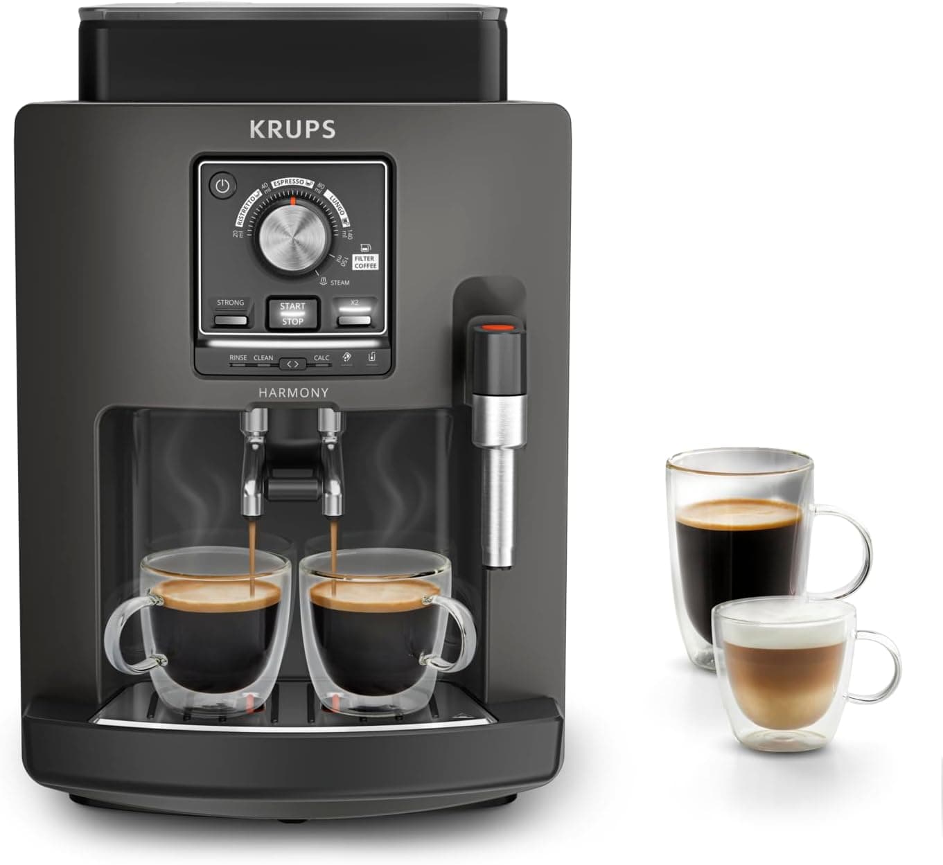 KRUPS Harmony, Cafetera Superautomática, 4 Bebidas, Espumador Leche, Carbón