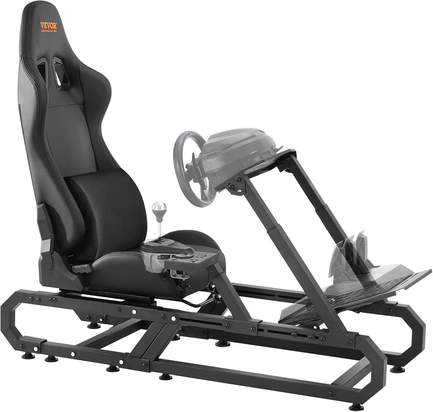 VEVOR Racing Wheel Mount for Logitech G923/G920/G29, Rugged Steel Driving Simulator Cockpit, and Pedal Angle Adjustable 605-795 mm ± 5, Compact, 1430 x 640 x 1270 mm