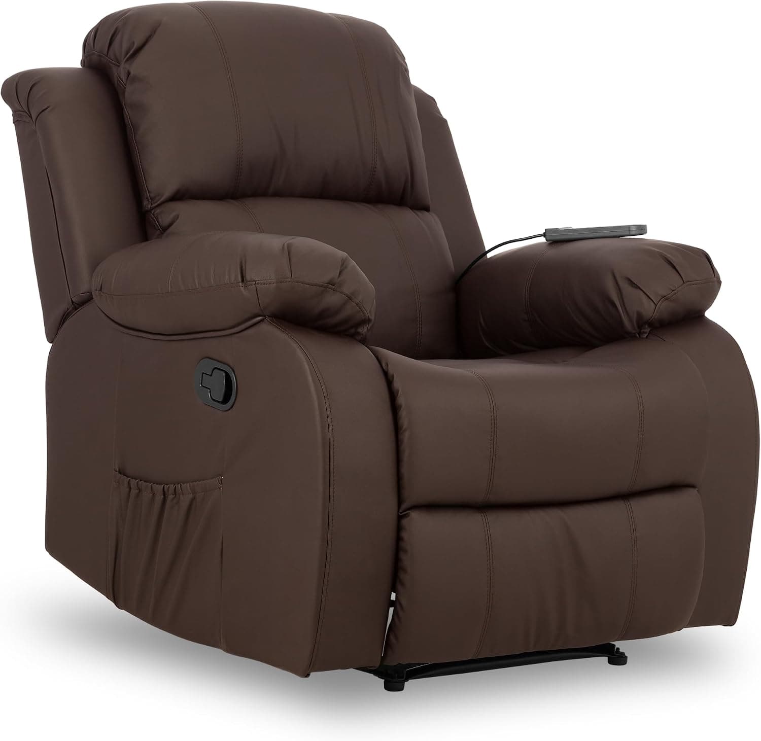 Don Descanso - Sillón Masaje Relax Calor Trevi Choco Reclinable 160º con 8 Motores Silenciosos, Calor Lumbar, Sist. Masaje 4 Zonas y Acabado en PU Anti-Cuarteo [Incluye Mando]. Ideal Gente Mayor