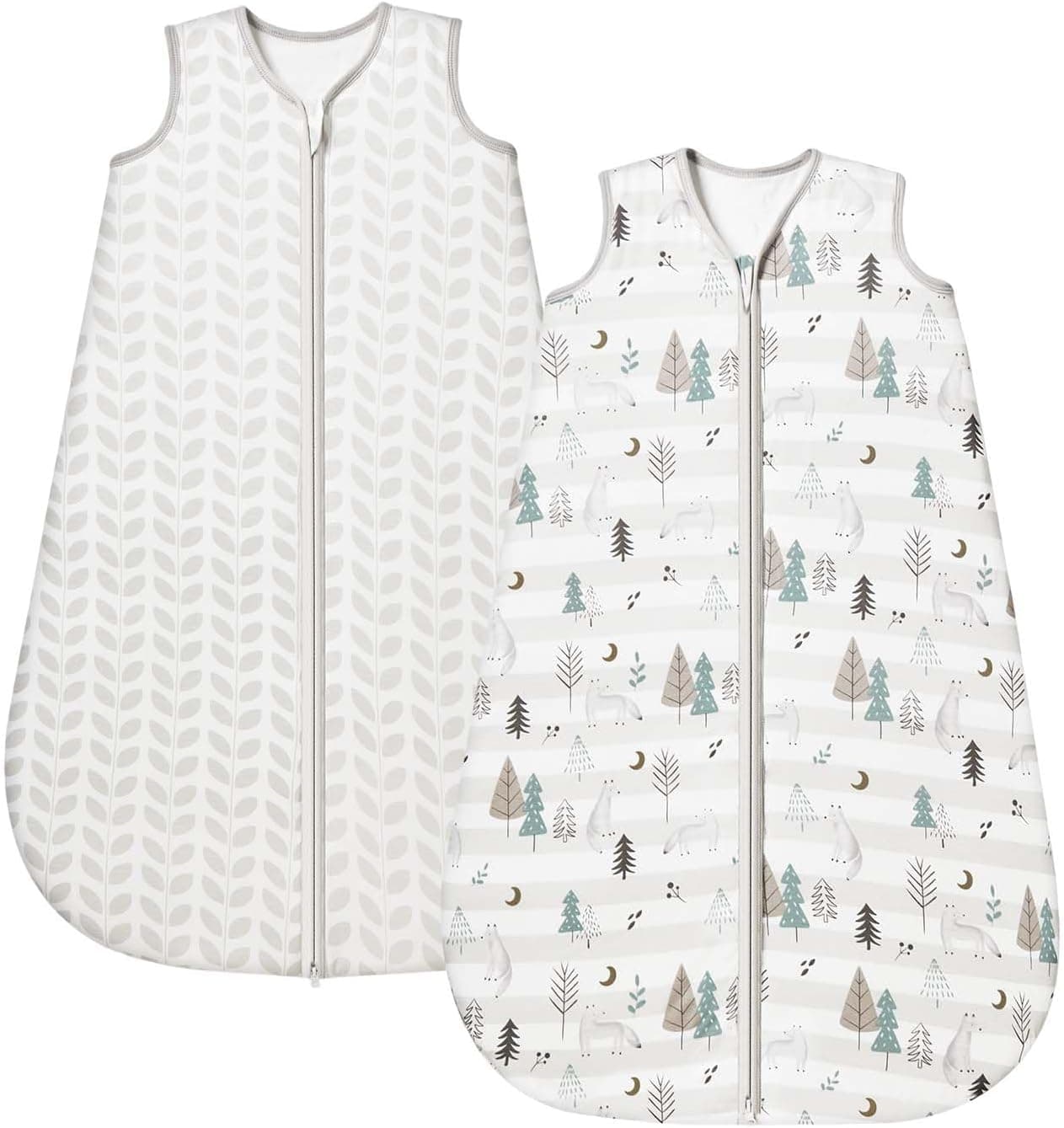 Saco de Dormir para Bebé 1.0 Tog, Paquete de 2, Suave Viscosa de Bambú, Saco de Dormir de Fibra de Bambú Pura Orgánica para Primavera, Verano y Otoño(Gris,M)