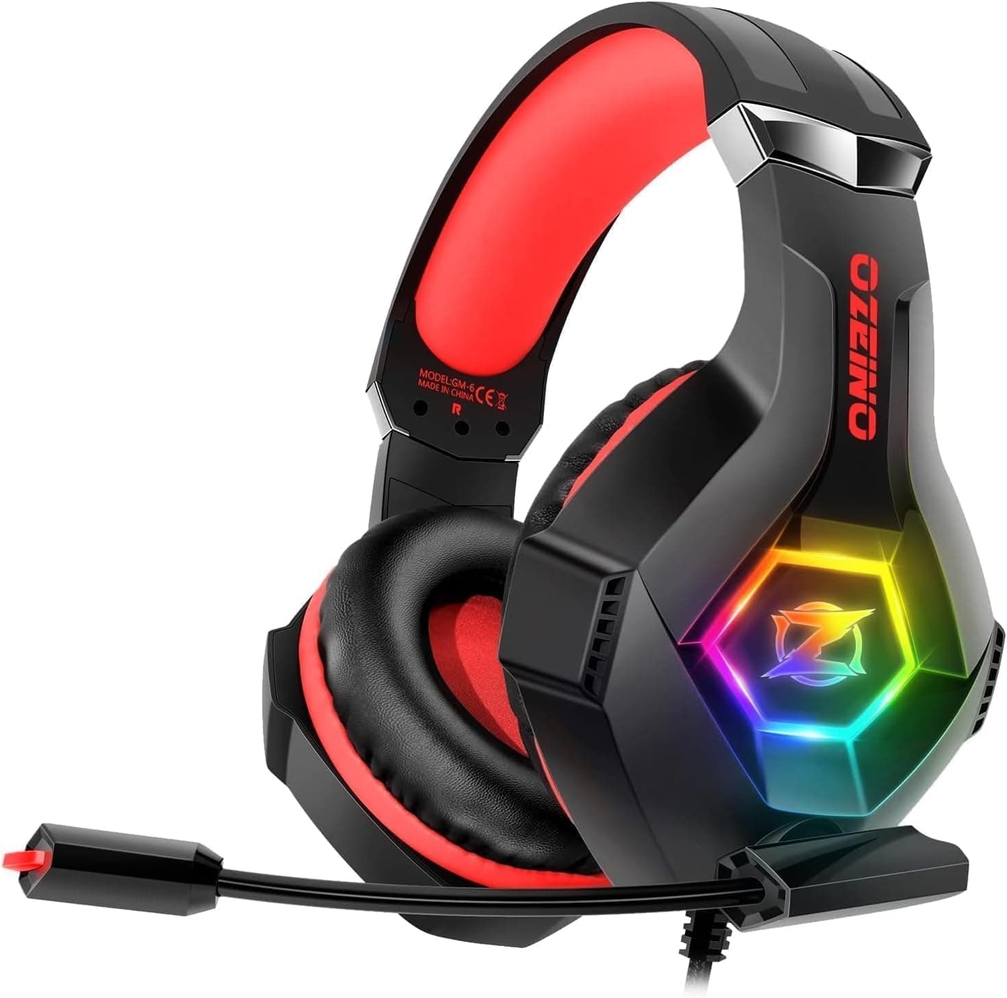 Ozeino Cascos Gaming, Auriculares Gaming con Micrófono Rotatorio, Luz RGB, Premium Stereo, Orejeras Ligero Cómodo, para PS4 PS5 Xbox PC Switch Tableta Laptop