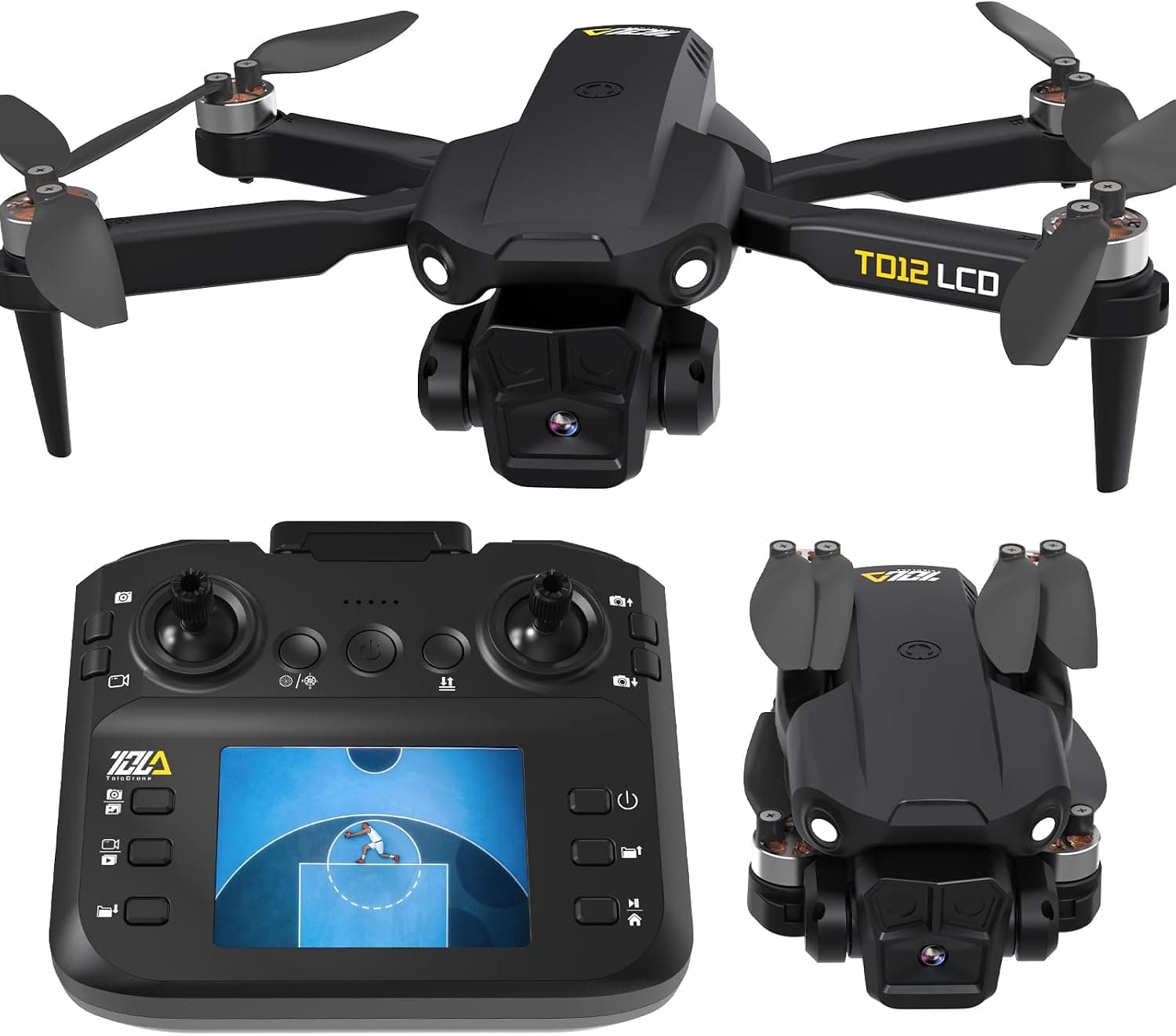Toladrone Dron con Cámara, Drones para Adultos Principiantes, Control Remoto con Pantalla LCD, Transmisión en Tiempo Real, Modo sin Cabeza, Motor sin Escobillas, Cuadricóptero Plegable, Drone TD12LCD