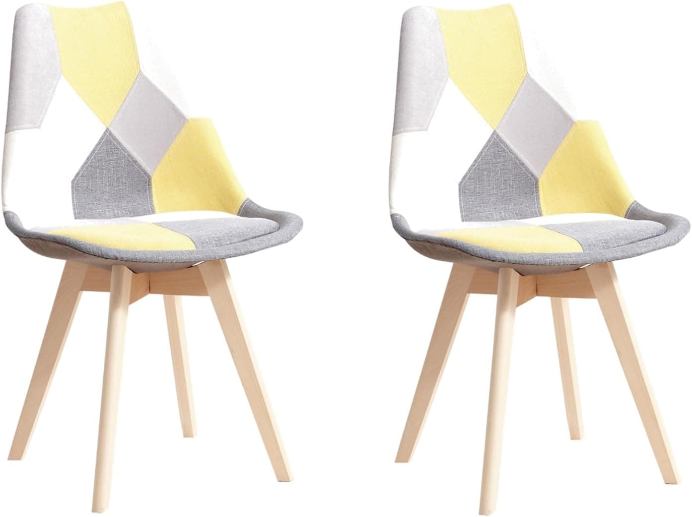 Juego de 2 sillas de comedor de tela, sillas de cocina escandinavas de lino con patas de haya, color amarillo (CZBB04)