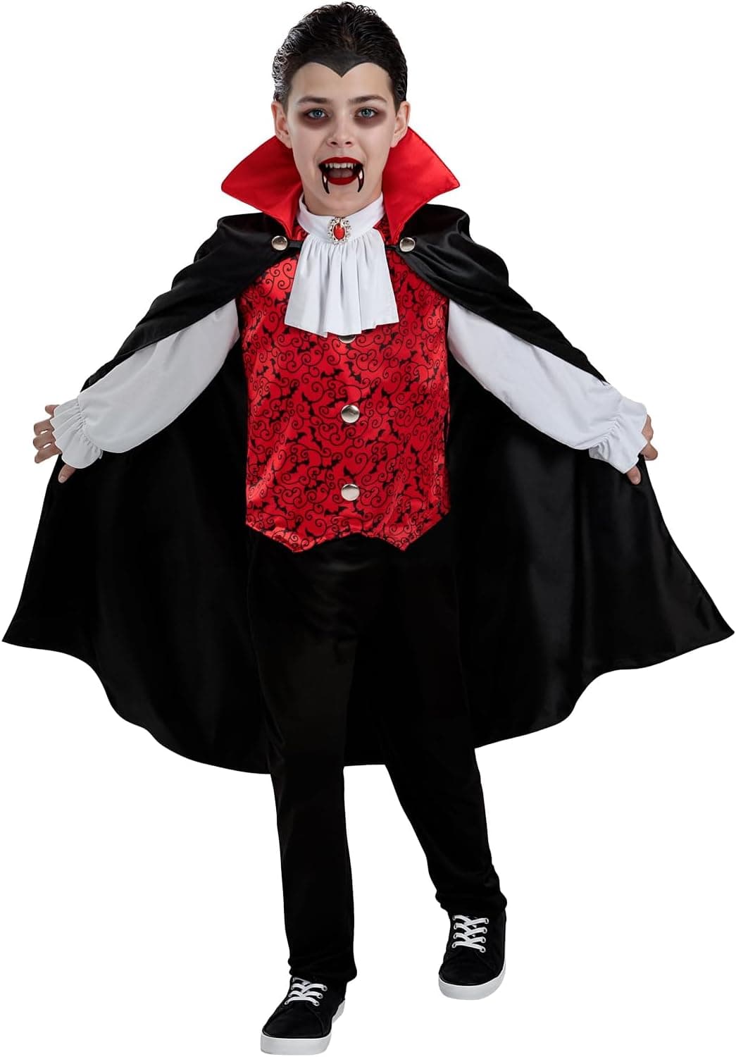 Funidelia Disfraz de Conde Drácula para Niño con pantalón, camisa con chaleco y capa, Traje de Vampiro Infantil, Disfraces de Carnaval, Halloween y Fiestas – Talla 5-6 años