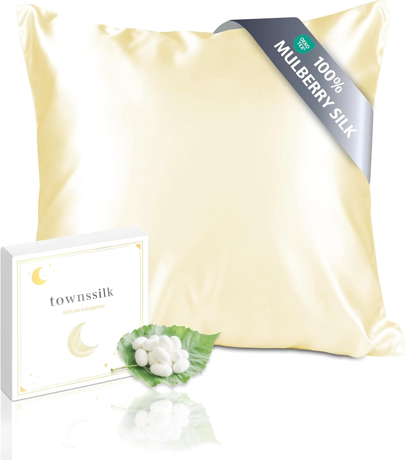 townssilk Funda de almohada o cojín de seda morera natural de 19 momme 100 %, doble cara, beneficiosa para el cabello y la piel, hipoalergénica, cremallera oculta, 600 hilos, 1 unidad, 40 x 40 cm,