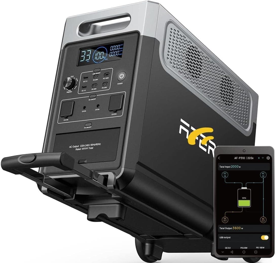 AFERIY Generador Eléctrico Portátil CA 3600W (7200W Pico), Estación Solar Silenciosa 3840Wh LiFePO4, UPS, Generador Eléctrico Inversor Fuente de Alimentación de Emergencia para Hogar, Camping