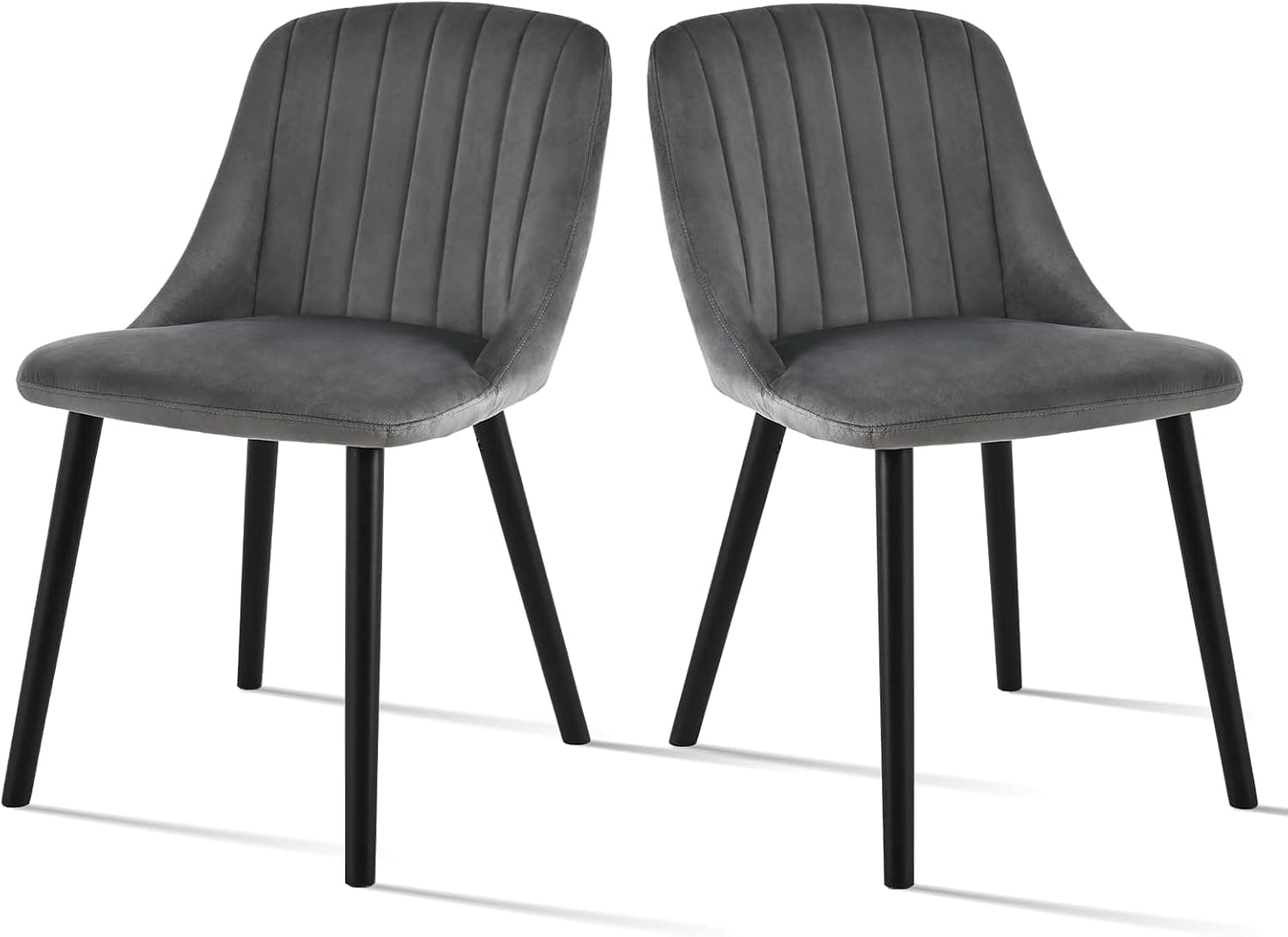 Sillas de Comedor Juego de 2 – Sillas tapizadas en Terciopelo Negro con Patas de Madera – para Cocina, Comedor, Sala de Estar u Oficina – Gris Oscuro