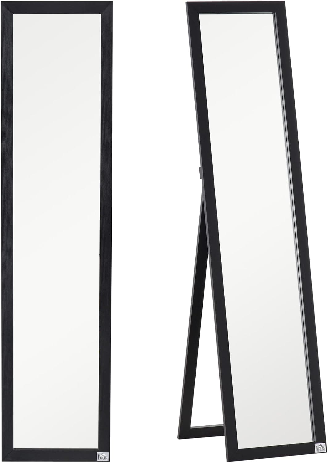 HOMCOM Espejo de Pie Cuerpo Entero con 2 Formas de Uso 37x37x154 cm Negro