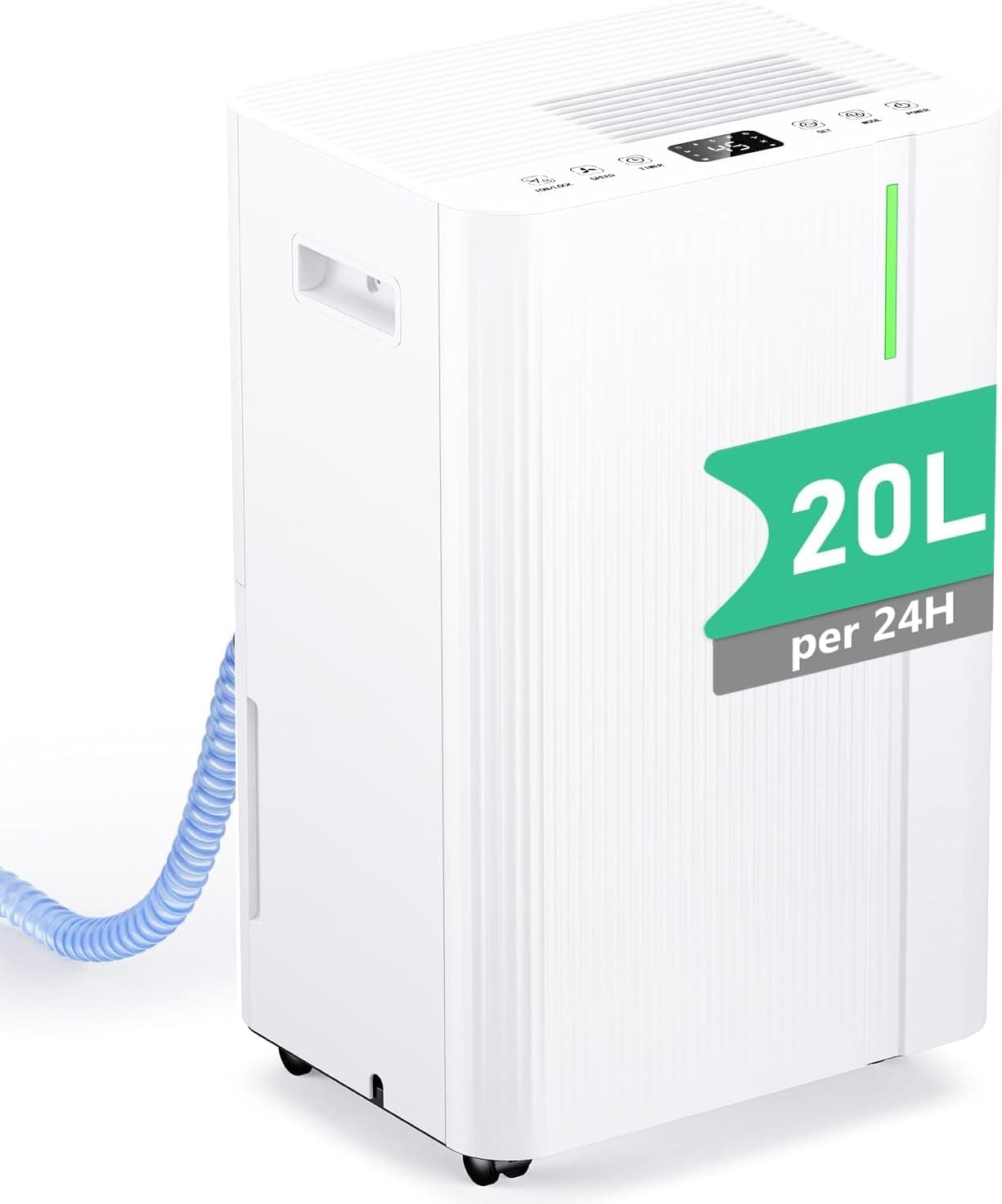 Deshumidificador 20L/Día - Deshumificadores Eléctrico con Compresor, 3 Modos, Silencioso y de Bajo Consumo, Drenaje Continuo, Depósito 5L, Temporizador 24H, Control Automático de Humedad para Hogar