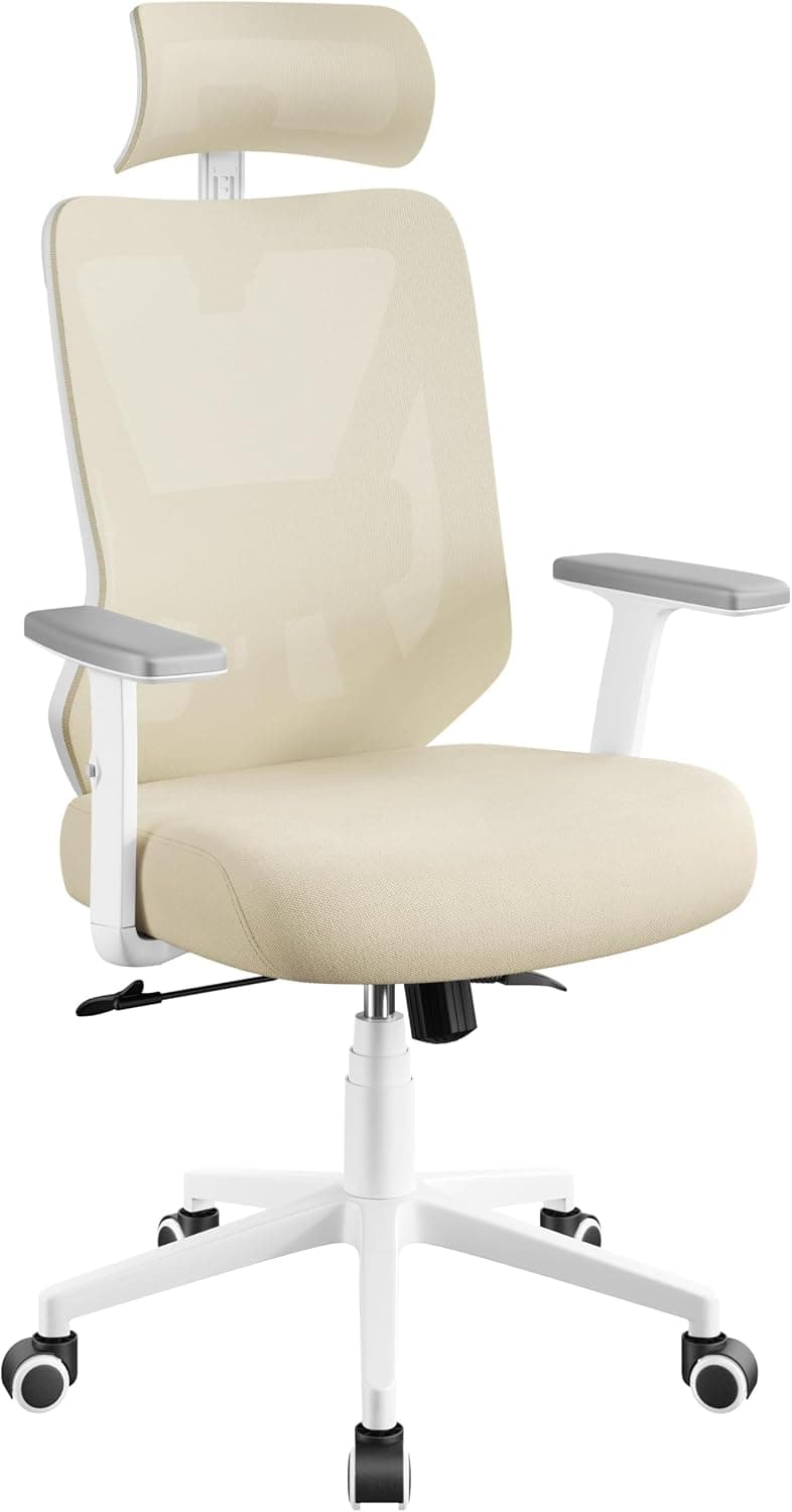 Yaheetech Silla Escritorio Ergonomico con Respaldo Bloqueable Beige