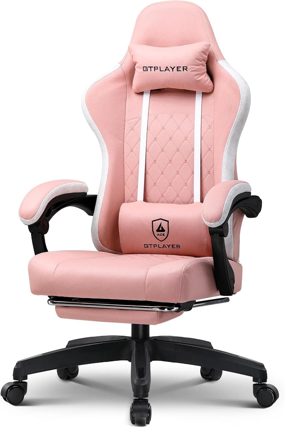 GTPLAYER Silla de Gaming, Silla de Oficina con Cojín con Muelles Ensacados, Reposapiés y Reposapiés articulados, Silla de Ordenador Ergonómica con Respaldo Alto con Soporte Lumbar Pink