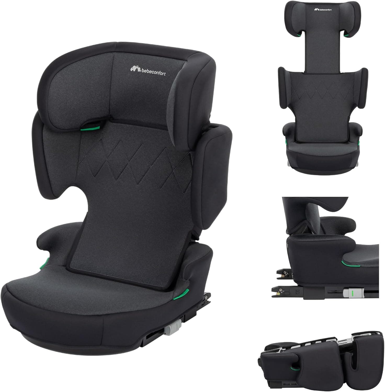 Bebeconfort RoadFix i-Size, Silla de Coche Elevador con Respaldo, 3,5-12 años (100-150 cm), Silla Coche ISOFIX, Silla de Coche Plegable, Ligera (4,4 kg), 14 Posiciones Reposacabezas, Tinted Black