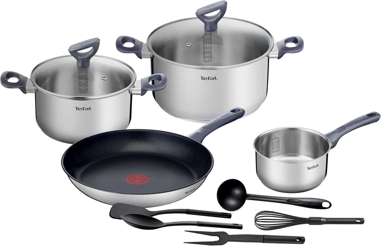 Tefal Daily Cook - Juego de 4 Piezas + 5 Accesorios, Acero inoxidable