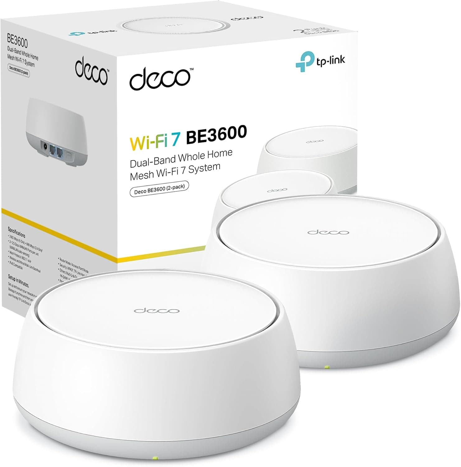 TP-Link Deco BE3600 (2-Pack) Sistema WiFi 7 Mesh, BE3600 Doble Banda, 420m²