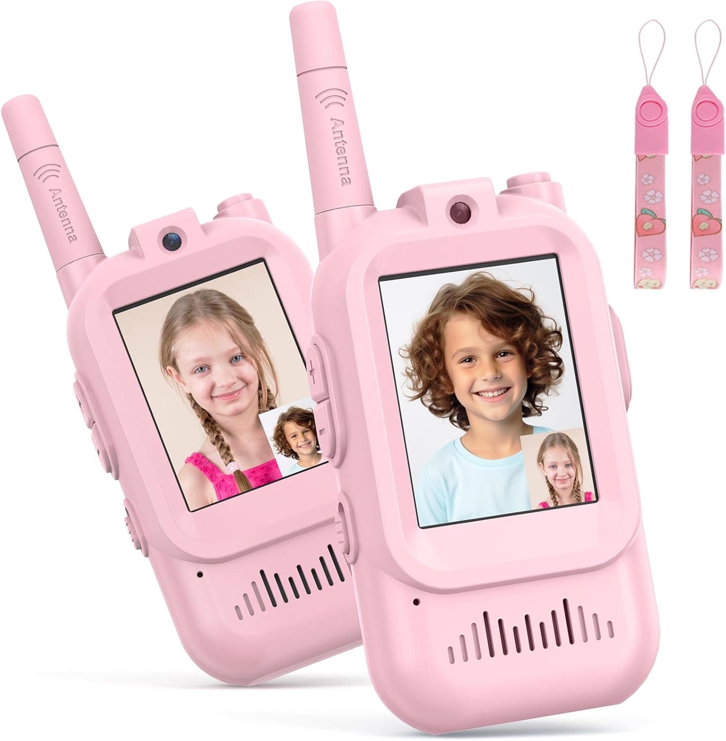 Walkie Talkie Niños Recargable, Walkie-Talkie Niños con Videollamada, LCD Pantalla, Largo Alcance, Regalos de Cumpleaños, Juguetes al Aire Libre para Niños de 3 a 12 Años, Paquete de 2-Rosa