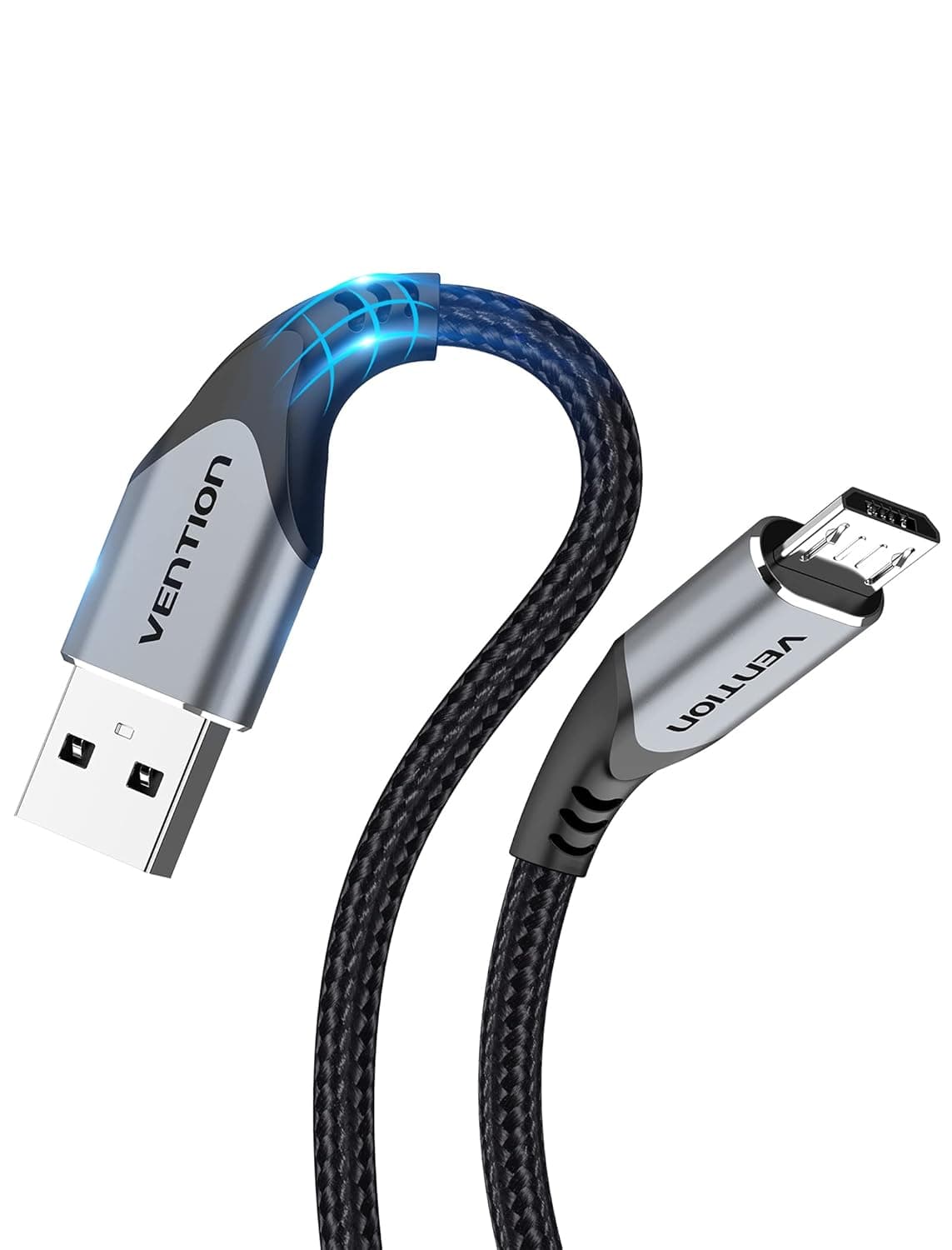 VENTION Cable Micro USB 1m Cable Mando PS Cable Cargador ebook Kindle Tejido de Nylon Cable Cargador Android Micro USB (Plateado)