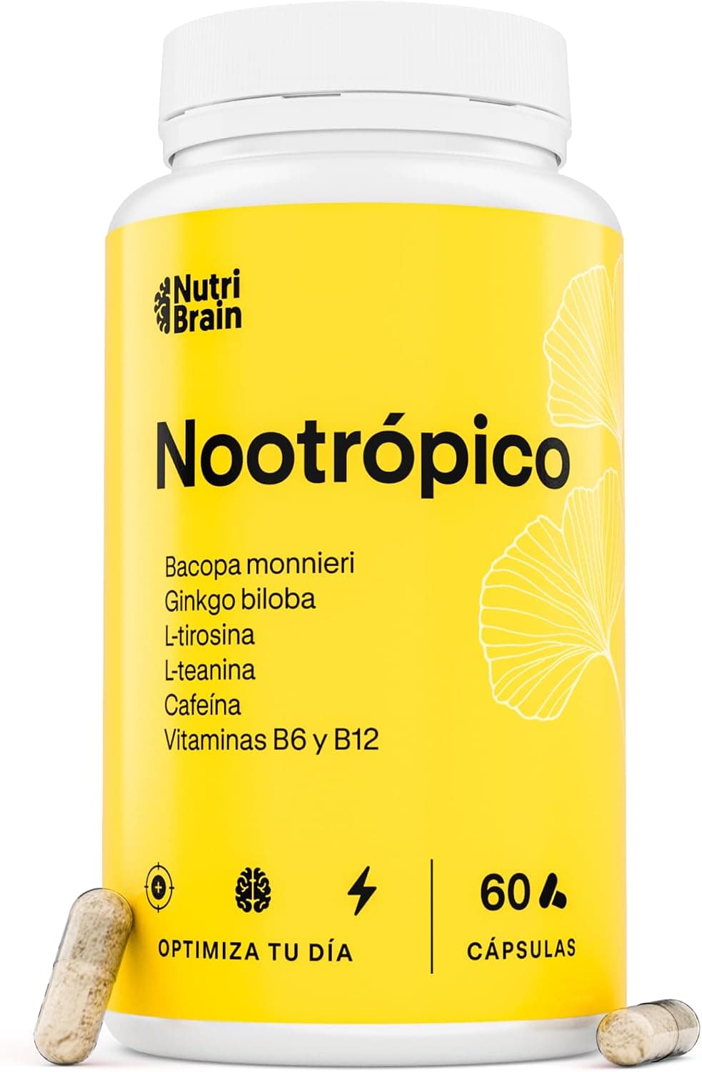 Nootrópico Natural 60 Cápsulas con Cafeína, Ginkgo Biloba, Teanina