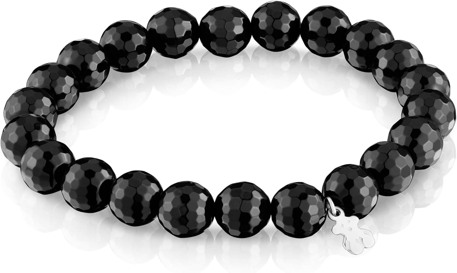TOUS Pulsera Elástica Negra de Onix con Motivo de Oso en Plata de Primera Ley para Mujer, 16.5cm de Largo, Colección Basics