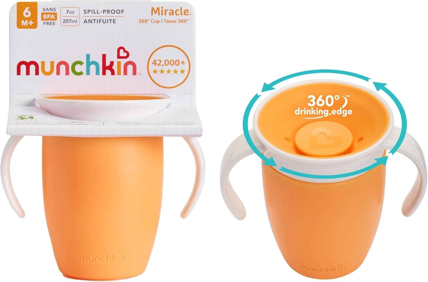 Munchkin 2 Pack Taza Milagro 360 Bebé | 207ml | 6m+ | Naranja